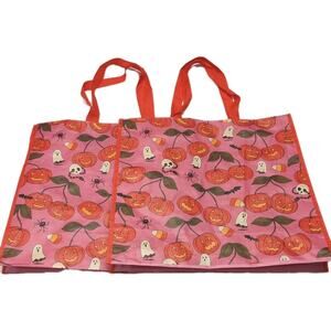 2 Reusable Shopping‎ Totes Bags Halloween Skull Spider Ghost Bat Marshalls